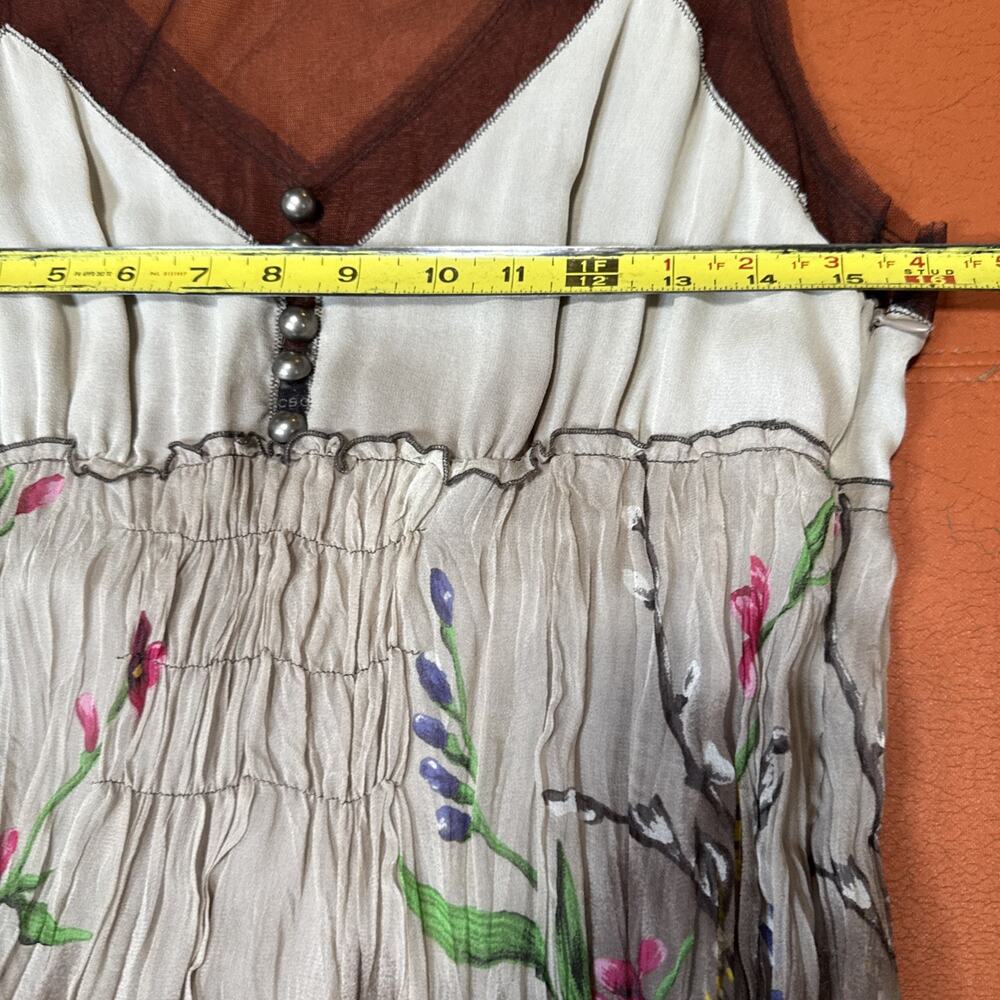BCBGMaxazria Silk Tulle Dress Womens Medium Brown Floral Chiffon Sheer Trim - Picture 16 of 16